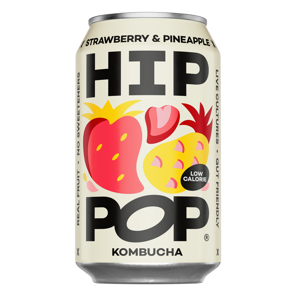 Hip Pop Strawberry & Pineapple Kombucha 12 x 330ml Can