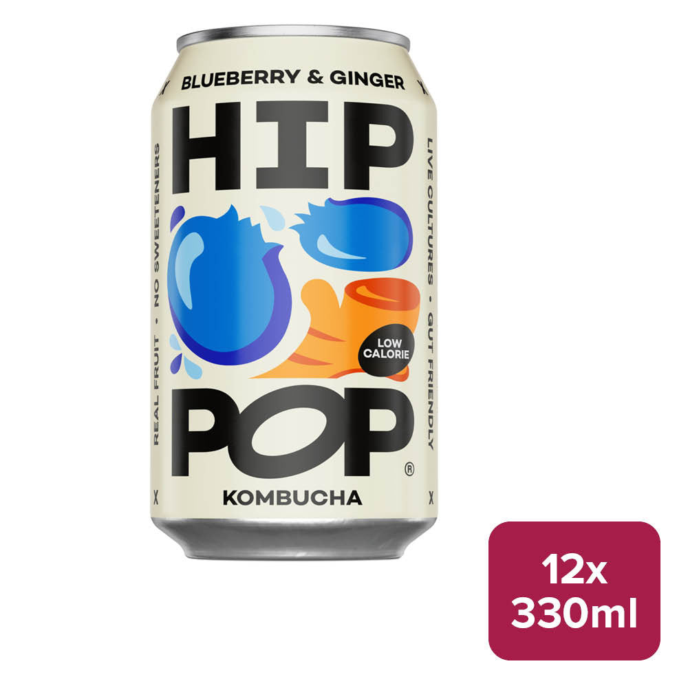 Hip Pop Blueberry & Ginger Kombucha 12 x 330ml Can