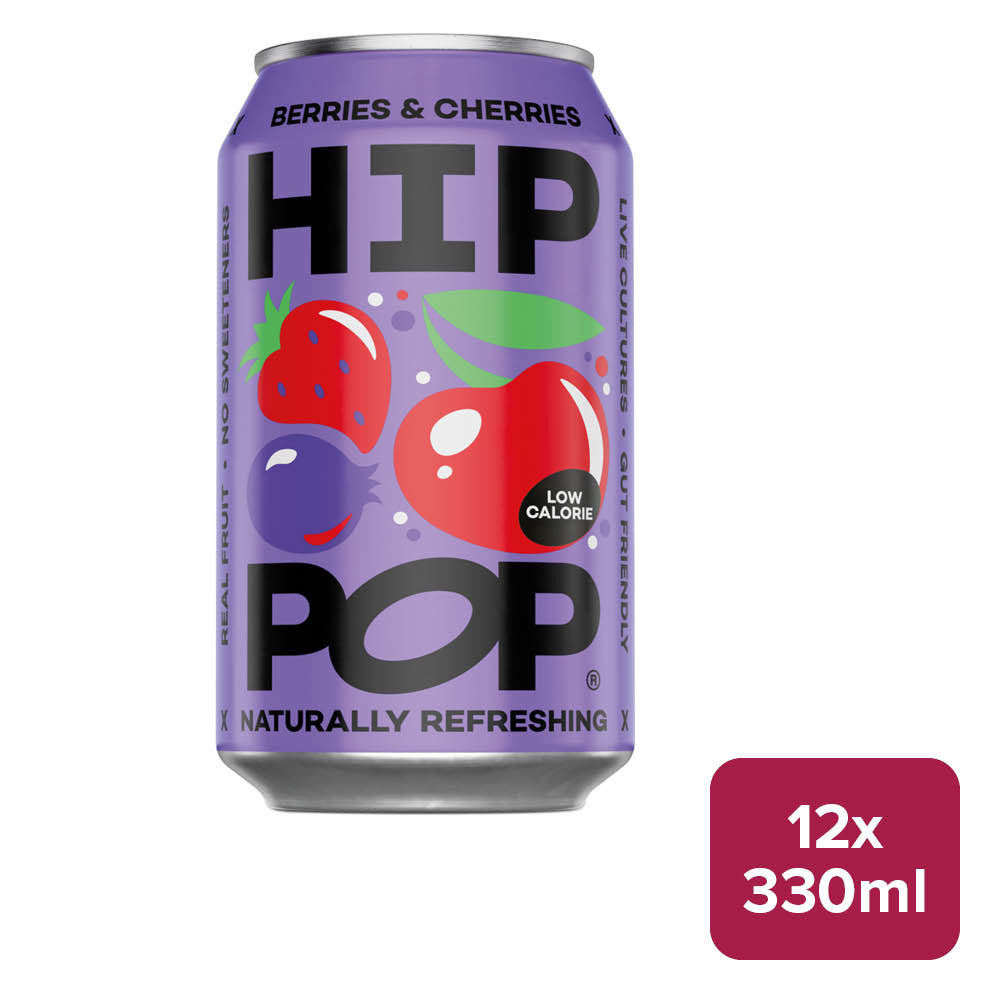 Hip Pop Berries & Cherries Soda 12 x 330ml Can